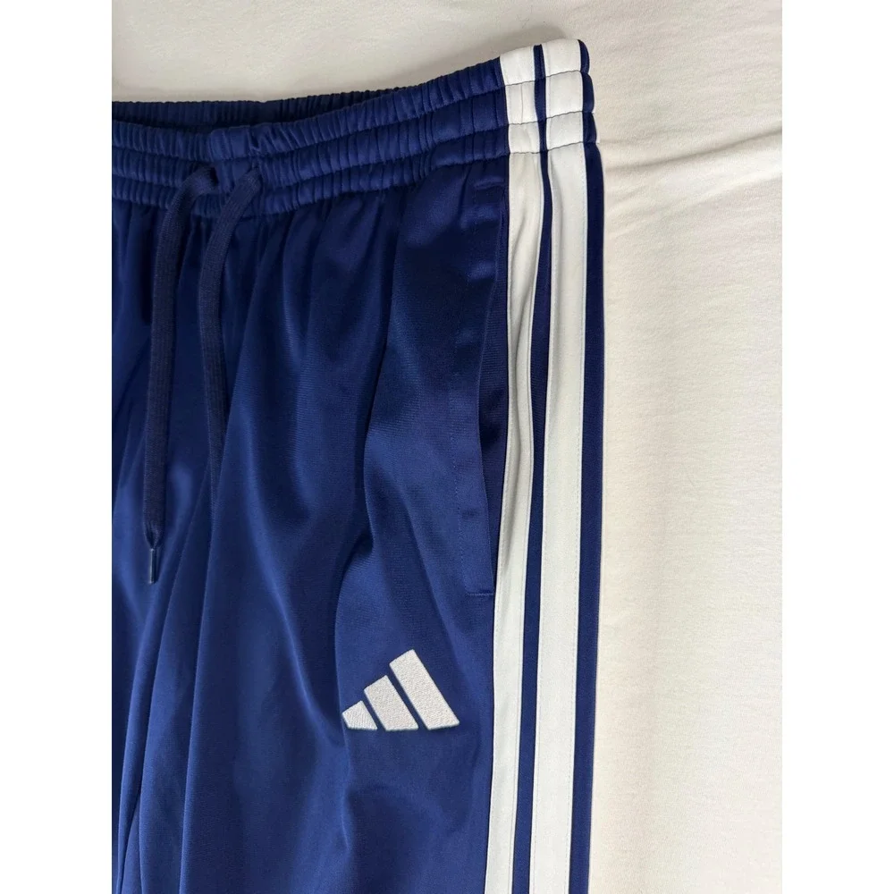 Adidas Track Pants Mens M Navy Blue Excellent 3-Stripe Athletic Drawstring